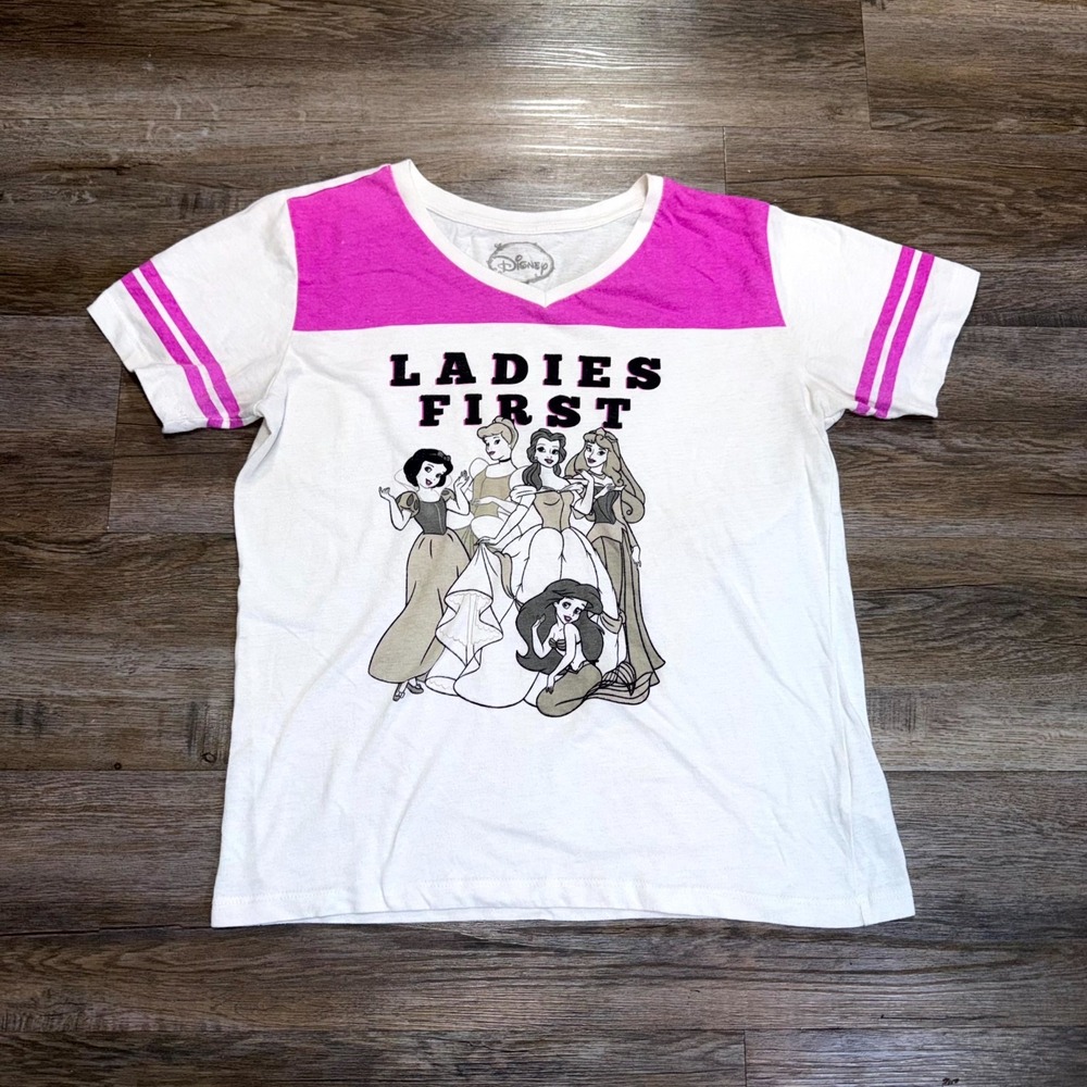 Official Disney Vintage-Style Shirt Girls L (11-13) "Ladies First" Graphic Pink